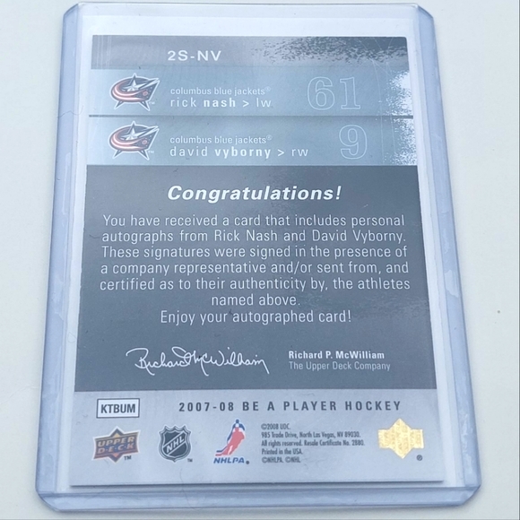 Rick Nash & David Vyborny Autograph Upper Deck Be A Player Columbus Blue Jackets - Picture 2 of 2